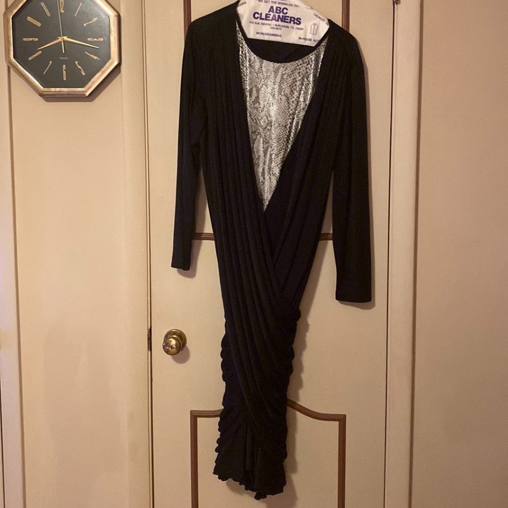 Black Ruched Dress With Sparkle (Imitation) Snakeskin Bodice